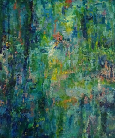 Картина под названием "Lianes 1" - Corinne Foucouin, Подлинное произведение искусства, Масло Установлен на Деревянная рама д…
