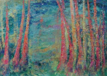 Картина под названием "Promenade d'été" - Corinne Foucouin, Подлинное произведение искусства, Масло Установлен на Деревянная…