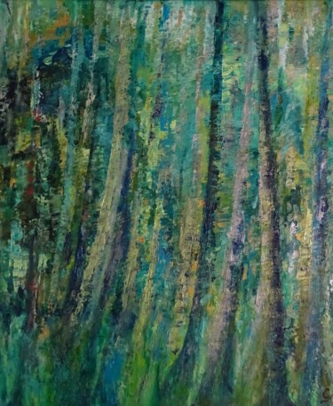 Painting titled "Lianes 3" by Corinne Foucouin, Original Artwork, Oil Mounted on Wood Stretcher frame