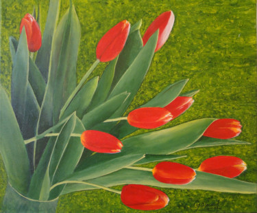Peinture intitulée "le bouquet de tulip…" par Corinne Gabaud, Œuvre d'art originale, Huile