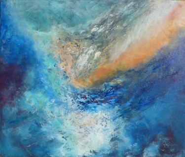Tableau bleu turquoise orange blanc abstrait Peinture intitulée "Tableau bleu turquo…" par Corinne Gégot, Œuvre d'art originale, Acrylique Monté sur Châssis