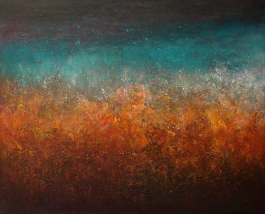 Grand tableau abstrait original noir bleu orange Painting titled "Grand tableau abstr…" by Corinne Gégot, Original Art, Acrylic Mounted on Stretcher frame