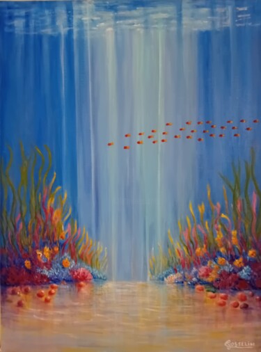 Pintura intitulada "Fond marin" por Corinne Gosselin, Obras de arte originais, Óleo