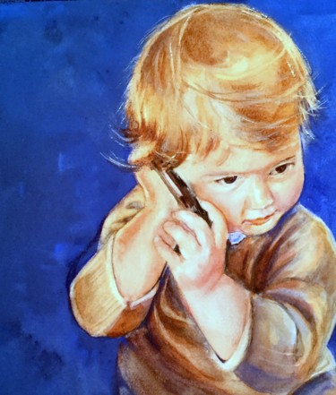 Painting titled "Allo Coco ?" by Corinne Hentschel, Original Artwork, Watercolor