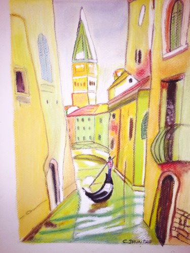 Dessin intitulée "Venise" par Corinne Jauneau, Œuvre d'art originale, Pastel