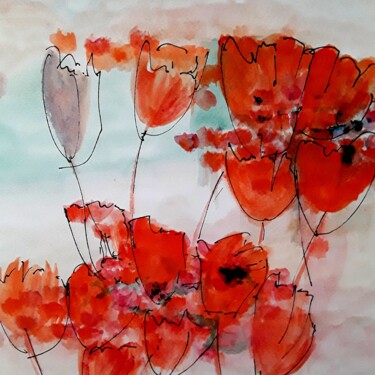 Painting titled "Coquelicots" by Corinne Lanno, Original Artwork