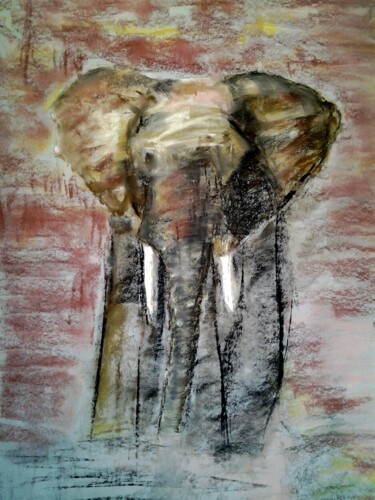 Painting titled "éléphant 2" by Corinne Lanno, Original Artwork, Pastel
