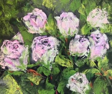 Painting titled "premieres roses" by Corinne Lanno, Original Artwork