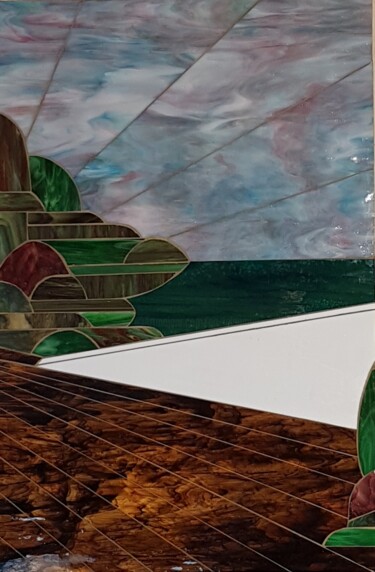 Peinture intitulée "Vue sur Mer" par Corinne Lelaumier, Œuvre d'art originale, Peinture vitrail