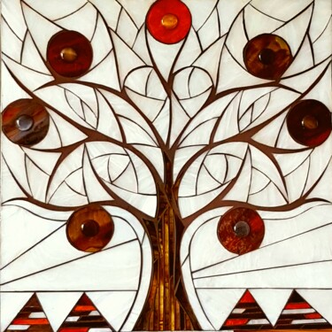 Sculpture titled "ARBRE DE VIE EN HIV…" by Corinne Lelaumier, Original Artwork, Glass Mounted on Wood Panel