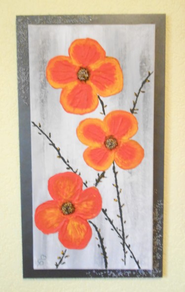 Peinture intitulée "Trio de fleurs" par Corinne Manera - Perrin, Œuvre d'art originale, Huile