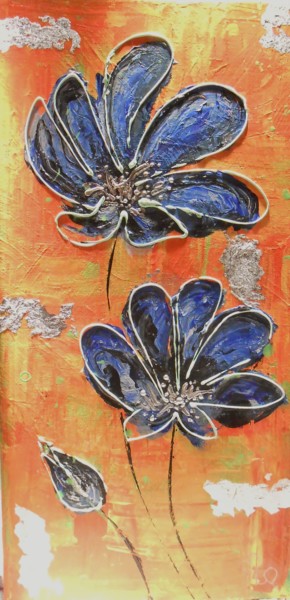Peinture intitulée "Fleurs bleu" par Corinne Manera - Perrin, Œuvre d'art originale, Autre