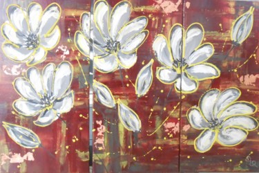 Peinture intitulée "5 boutons - 5 fleurs" par Corinne Manera - Perrin, Œuvre d'art originale, Huile