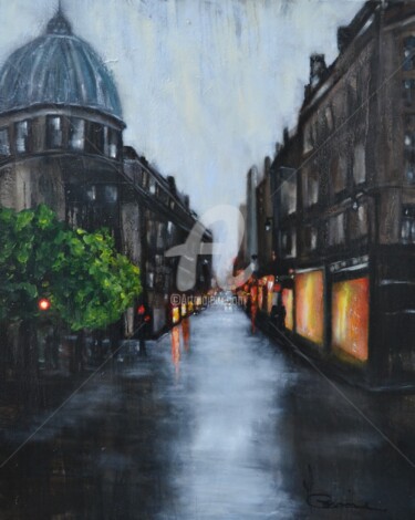 Painting titled "Paris sous la pluie" by Corinne Marino, Original Artwork, Oil