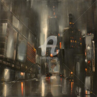 Painting titled "Black city" by Corinne Marino, Original Artwork, Oil