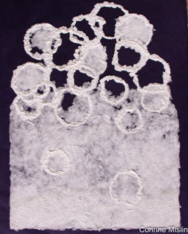 Textile Art με τίτλο "Vagues lunaires" από Corinne Mislin, Αυθεντικά έργα τέχνης, Υφαντικές ίνες Τοποθετήθηκε στο Χαρτόνι
