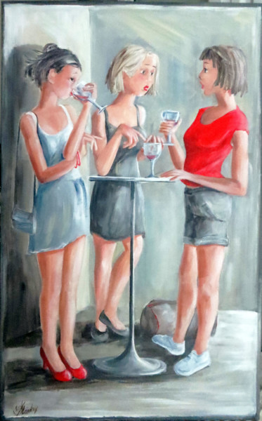Peinture intitulée "des-filles-a-l-aper…" par Corinne Pleindoux, Œuvre d'art originale