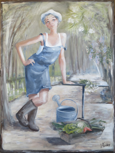 Painting titled "cueillette" by Corinne Pleindoux, Original Artwork, Acrylic