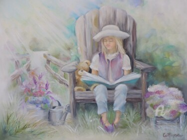 Pintura titulada "lecture-au-jardin.j…" por Corinne Riviere, Obra de arte original, Oleo