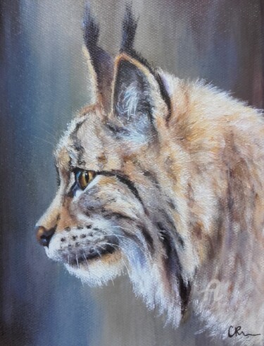 Painting titled "Petite tête de Lynx" by Corinne Riviere, Original Artwork, Acrylic