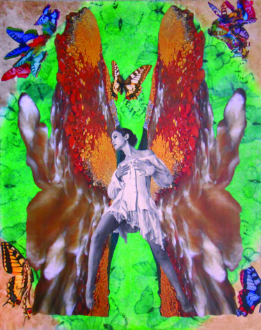 Collages intitolato "Papillons et ouraga…" da Corinne Of The Wood, Opera d'arte originale