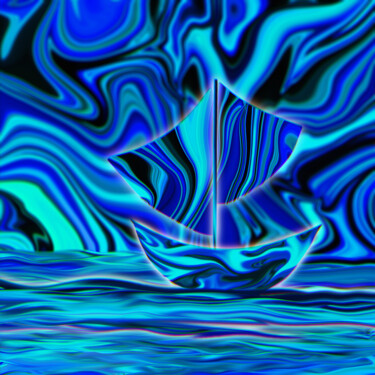 Digitale Kunst mit dem Titel "WavyBlue" von Corinne Thompson, Original-Kunstwerk, Digitale Malerei