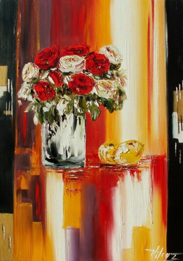 Pintura titulada "Les roses d'Ispahan…" por Corinne Vilcaz, Obra de arte original, Oleo