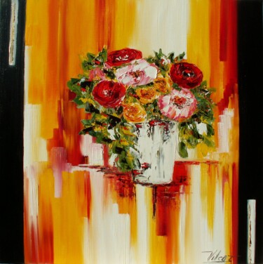 Painting titled "Blossom 80x80 cm. V…" by Corinne Vilcaz, Original Artwork, Oil