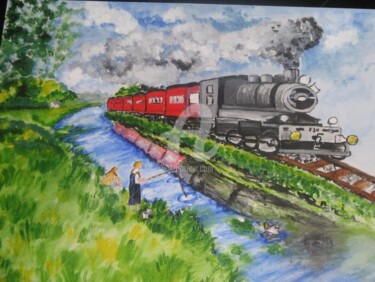 Peinture intitulée "train" par Coco, Œuvre d'art originale