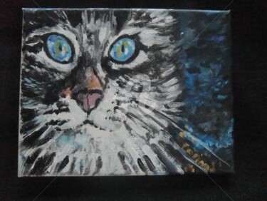 Peinture intitulée "chat yeux bleus" par Coco, Œuvre d'art originale