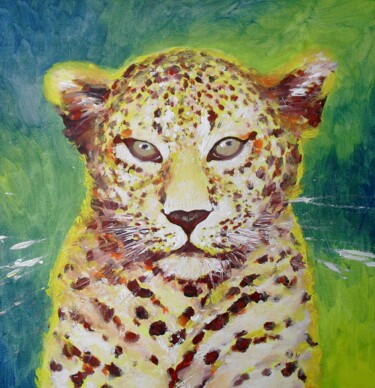 Peinture intitulée "Myriam's Leopard" par Corinne Courlet, Œuvre d'art originale, Acrylique