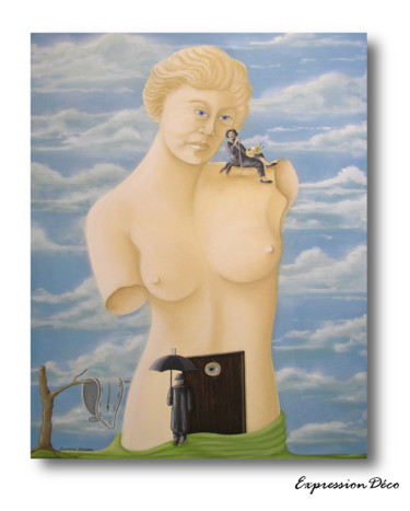 Peinture intitulée "Quand Magritte renc…" par Corinne Duran, Œuvre d'art originale, Huile