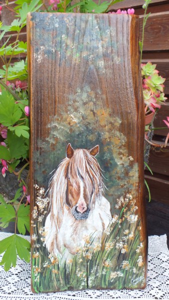 Painting titled "cheval-fleurs.jpg" by Corinne Lasséré, Original Artwork, Gouache