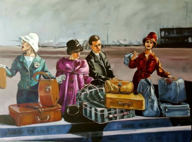 Peinture intitulée ""A chacun ses bagag…" par Corinne Saboureux, Œuvre d'art originale, Huile Monté sur Châssis en bois
