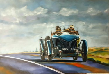 Painting titled ""A l'Aventure!"" by Corinne Saboureux, Original Artwork, Oil Mounted on Wood Stretcher frame