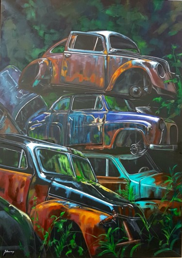 Peinture intitulée ""Jungle cabossée"" par Corinne Saboureux, Œuvre d'art originale, Huile
