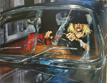 Painting titled "Sur Hollywood Boule…" by Corinne Saboureux, Original Artwork, Oil Mounted on Wood Stretcher frame