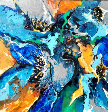 Malerei mit dem Titel ""Galaxie Florale"" von Corinne Saboureux, Original-Kunstwerk, Acryl Auf Keilrahmen aus Holz montiert