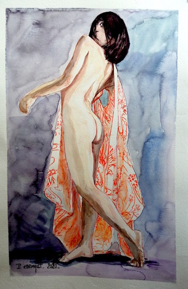 Painting titled "Kimono" by Philippe Cormault, Original Artwork, Watercolor