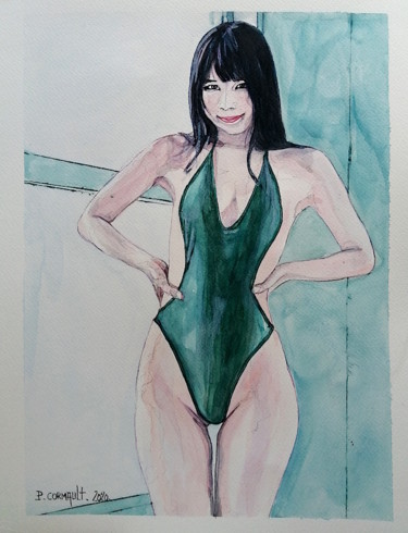 Painting titled "Aya Kawasaki" by Philippe Cormault, Original Artwork, Watercolor