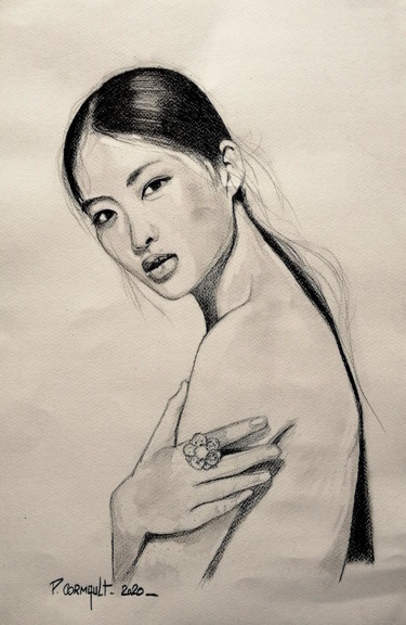 Σχέδιο με τίτλο "Jing Wen" από Philippe Cormault, Αυθεντικά έργα τέχνης, Μολύβι