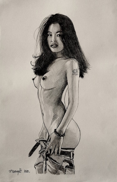 Drawing titled "Jenny Ai" by Philippe Cormault, Original Artwork, Pencil