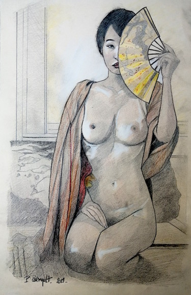 Drawing titled "Miki Hamano" by Philippe Cormault, Original Artwork, Pencil