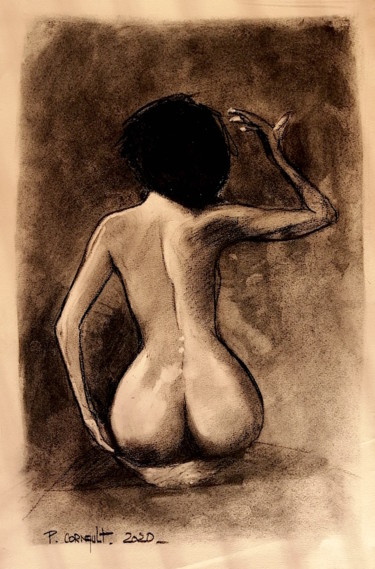 Drawing titled "Yukikoh" by Philippe Cormault, Original Artwork, Charcoal