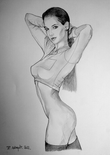Drawing titled "Lena" by Philippe Cormault, Original Artwork, Pencil