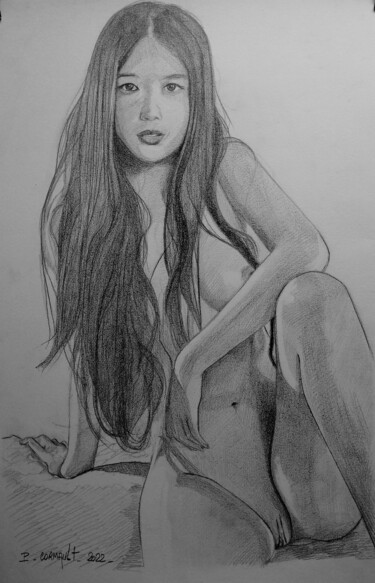 Drawing titled "Joanne" by Philippe Cormault, Original Artwork, Graphite