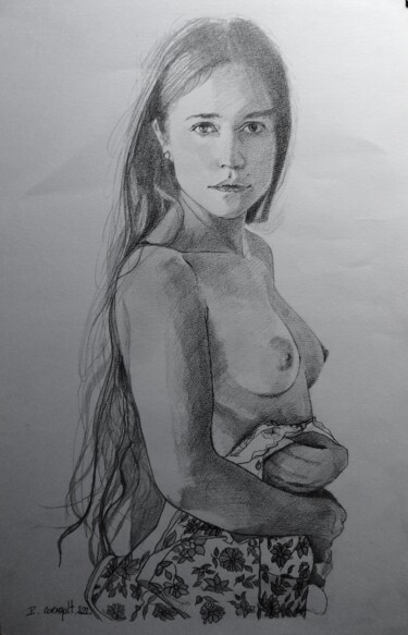 Drawing titled "Lucrezia" by Philippe Cormault, Original Artwork, Graphite