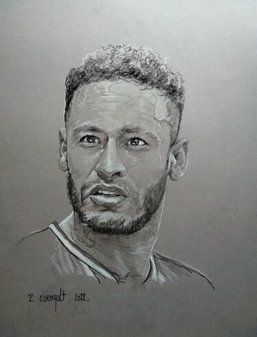 Dessin intitulée "Neymar Jr" par Philippe Cormault, Œuvre d'art originale, Crayon