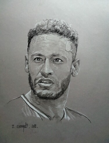 Drawing titled "Neymar Jr" by Philippe Cormault, Original Artwork, Pencil