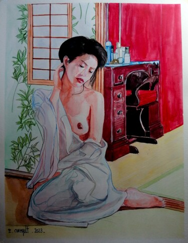 Painting titled "Keiko Matsuzaka" by Philippe Cormault, Original Artwork, Watercolor